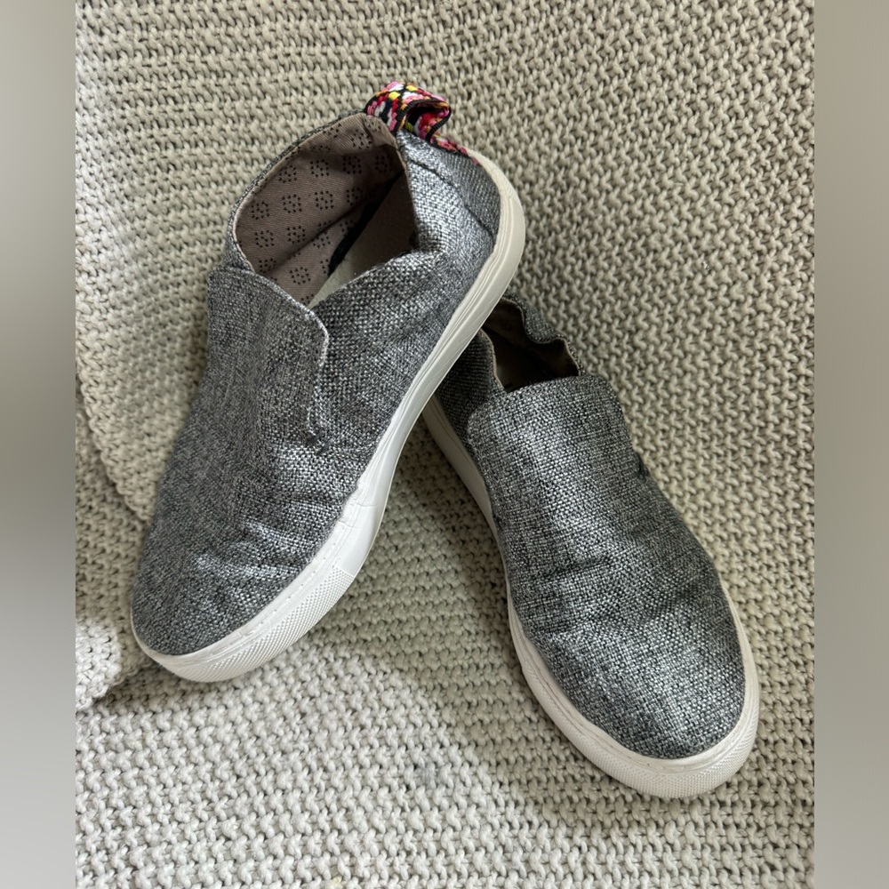 Hey Dude Peyton Linen Grey Black‎ Slip On Shoes, Size 5